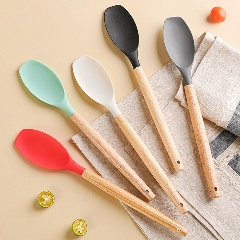 Home Cooking Utensils Silica Gel Scoop Salad Agitator Scoop Wood Handle Pot Cooking Silica Gel Pot Scoop Kitchen Utensils