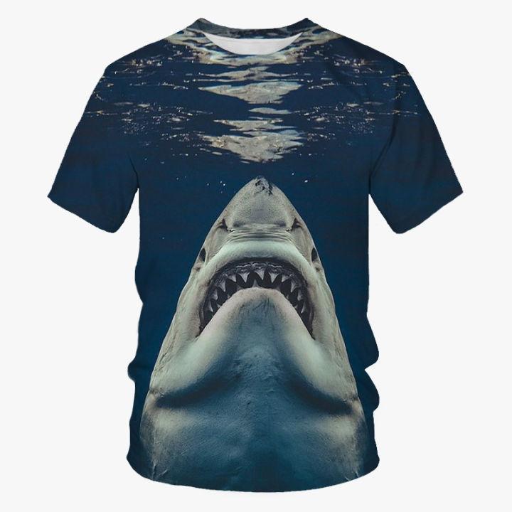 Summer Round Neck Deep Sea Whale Pattern 3D Print Top Fashionable Casual Short Sleeved Men's T-shirts