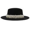 French Retro Woolen Top Hat Women'S Flat Top Pearl Felt Hat Wide Brim Sunshade Sunscreen Hat