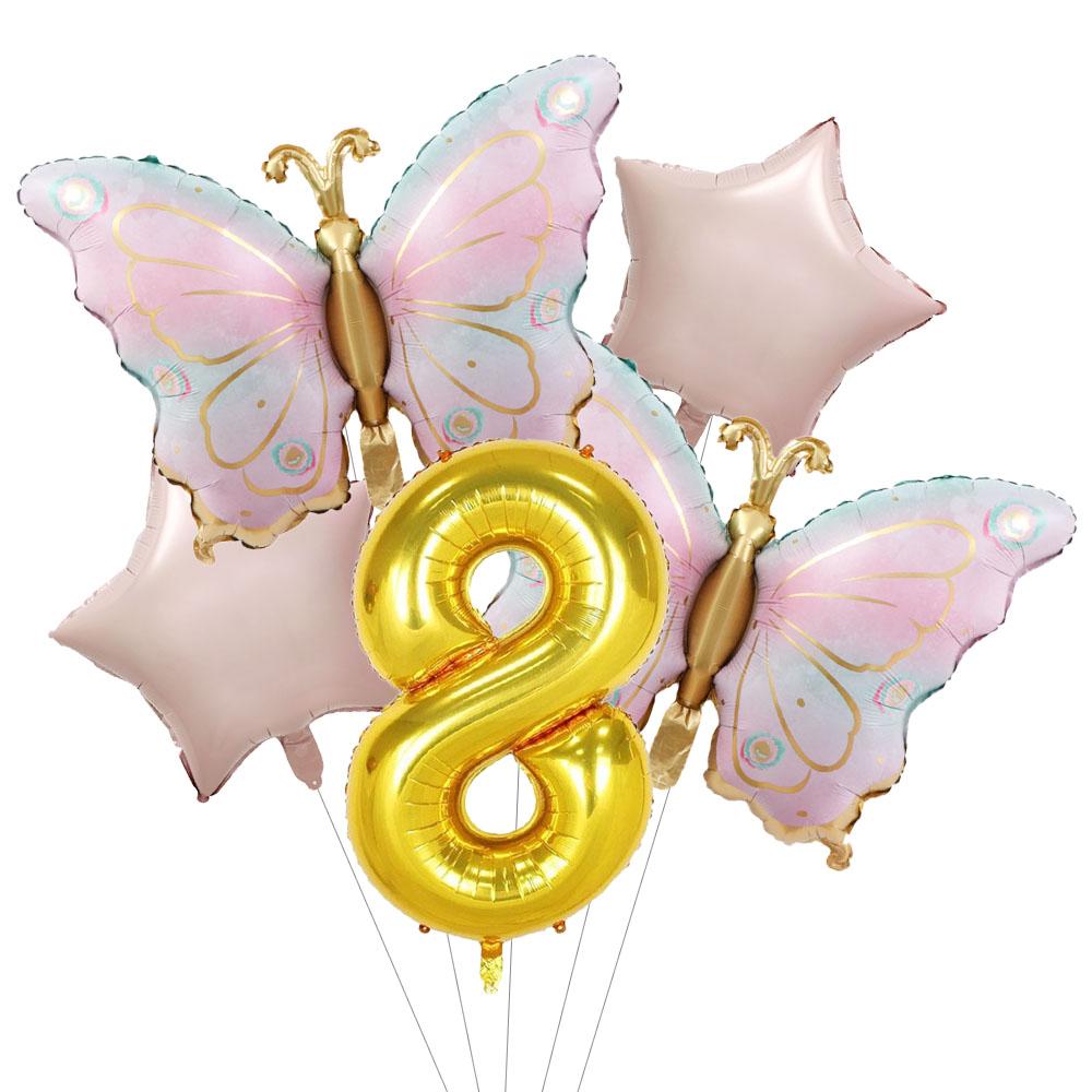5pcs Newest Butterfly Birthday Balloon 32inch Number Set Gold Pink Foil Ball Baby Shower Helium Balloon Birthday Party Decor