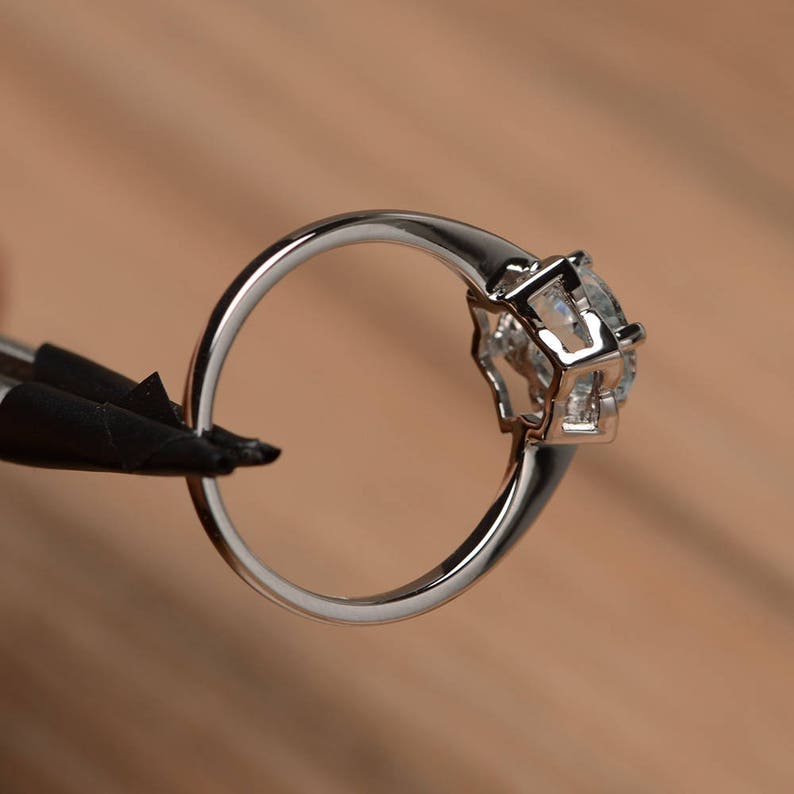 Women's Blue Aquamarine Gemstone Ring Round Cut 925 Sterling Silver Birthstone March Promise Wedding Anniversary Wear Ring