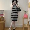 Summer New Fashionable Western Style Fake Two Piece Korean Knitted Short Sleeved Dress with Stripes
