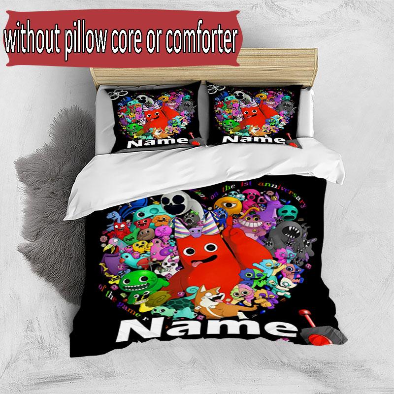 3pcs Duvet Cover Set (1*Duvet Cover + 2*Pillowcase, Without Core), Custom Name Game Rainbow Friends Pattern Bedding Set, Home Bedroom Decor Gift