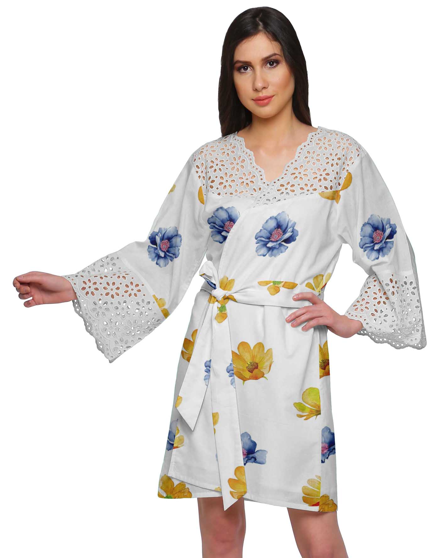 

Moomaya Короткі халати для жінок Легкі літні халати з венеціанського мережива XS білий