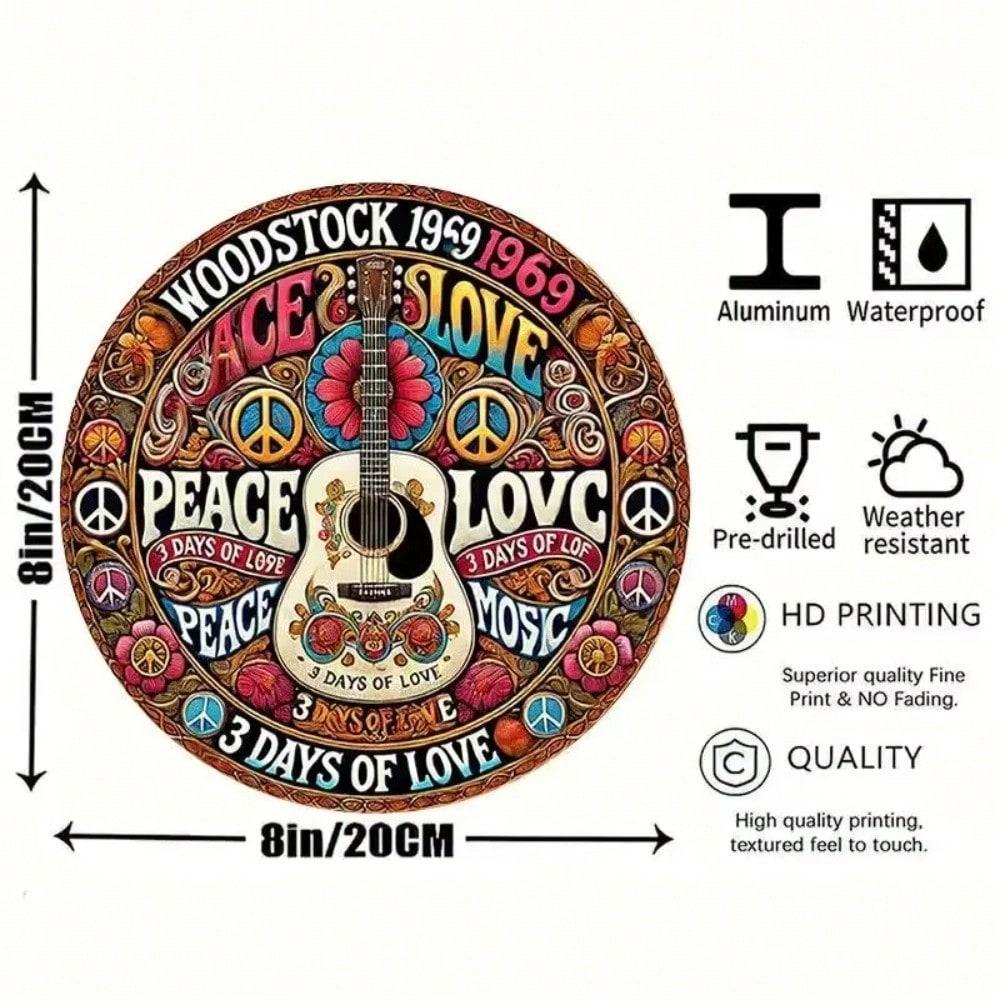 Metal Wall Art Guitar Flower Retro Home Decor Peace Love Music Gift