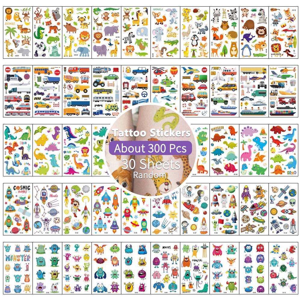 30pcs Children's Tattoo Stickers Kids Girl Boy Body Paster Unicorn Butterfly Mermaid Animal Dinosaur Ocean Car Cartoon Stickers