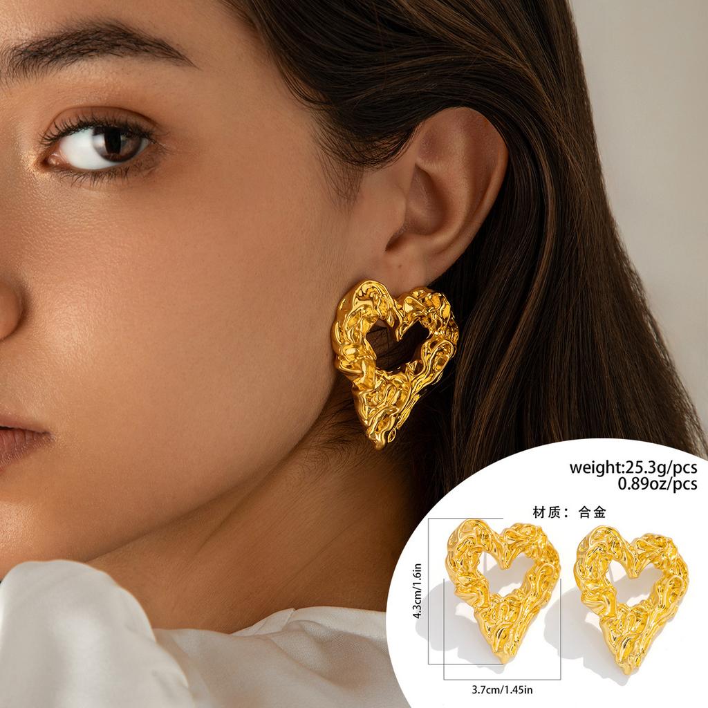 Personalized Liquid Lava Metal Love Water Drop Stud Earrings, Geometric Irregular Pleated Earrings Earrings