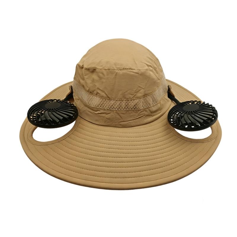 Adjustable Neck Hanging USB Fan Bucket Hat With UPF50+ Sun Protection For Outdoor Camping Hiking And Beach Activity