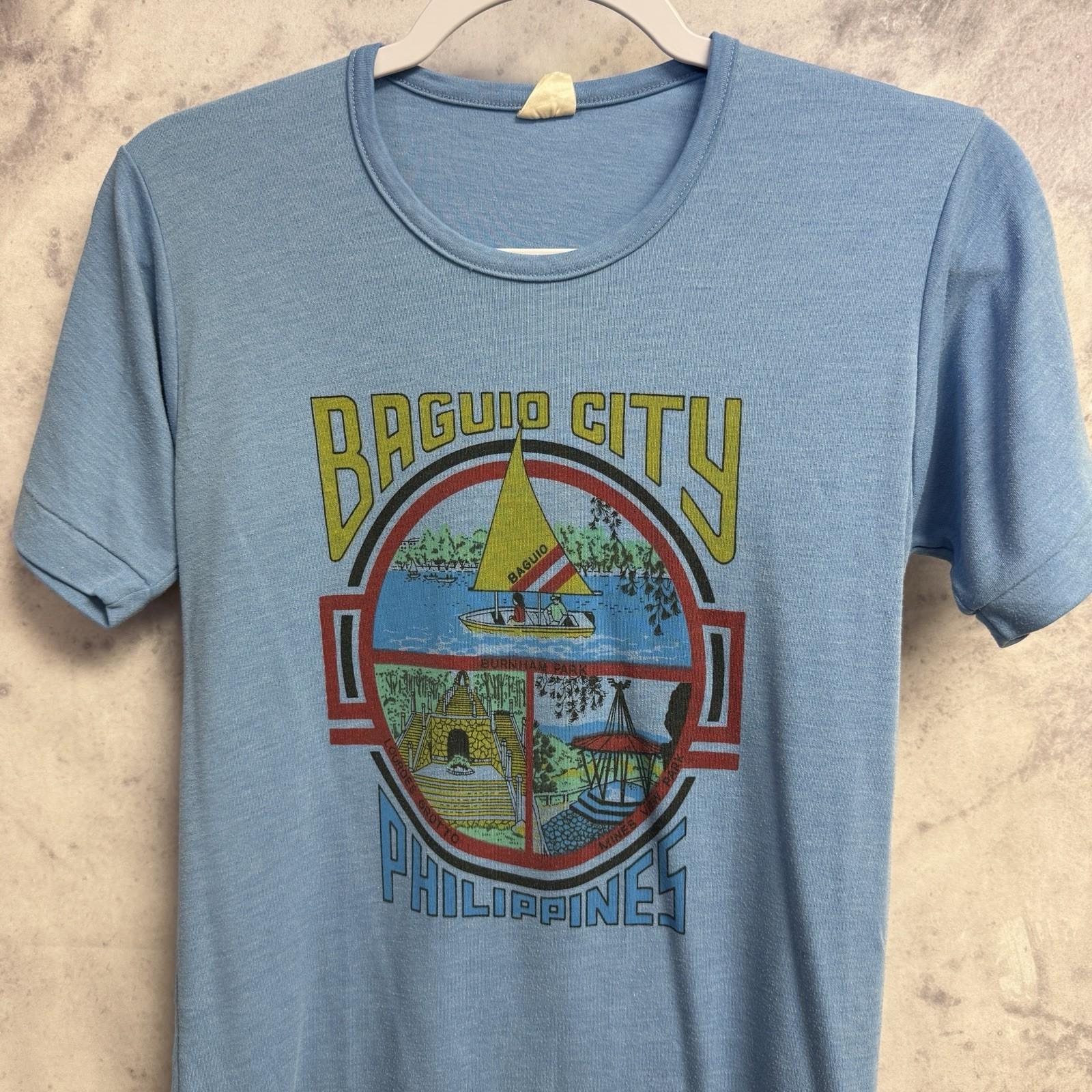 Vintage 80s Baguio City Philippines T Shirt Blue XS Travel Tourist XL