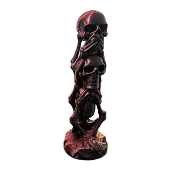 Creative Resin Crafts 3D Printed Triple Skull Statue, Halloween Horror Hear No Evil See Office Desk Accessories Speak Figurine, Decor for