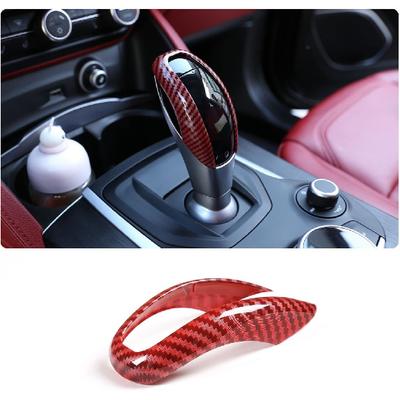Car Interior Gear Shifter Knob Head Frame Cover Trim Fit for Alfa Romeo Giulia 2017 2018 2019 Carbon Fiber Pattern (Red)