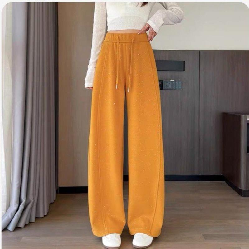 

Retro Pleated Design Casual Sweatpants For Women, Sequined Niche Trendy Loose Wide-Leg Pants 2XL（105-120） жёлтый