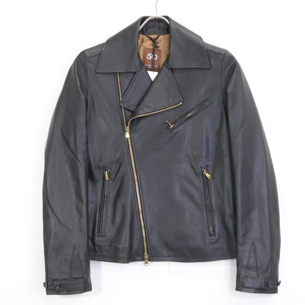 CINQUANTA 2325-1-1118 Black Lambskin Double Rider's Jacket Jacket 38 blackUsed