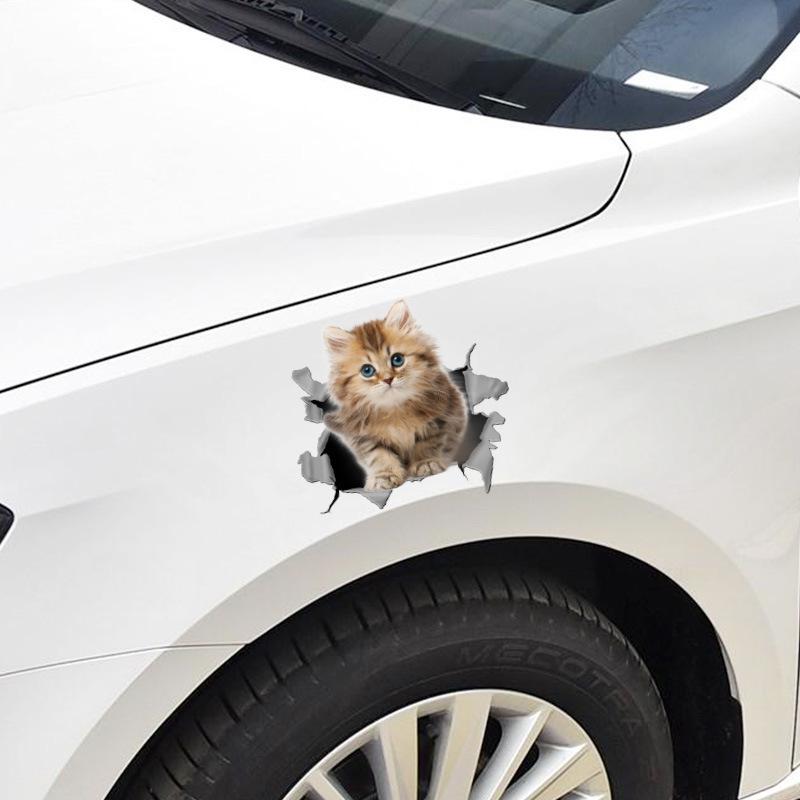 Personalized 3D Cartoon Cat Car Decal - Cute & Funny Scratch Cover Sticker