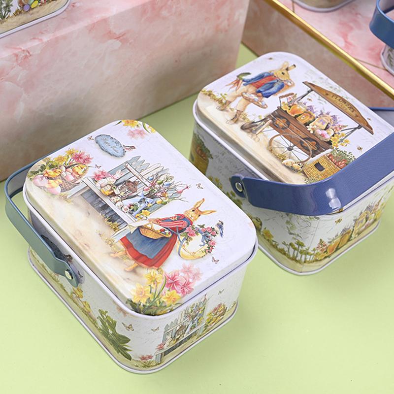 Vintage Small Suitcase Storage Tinplate Candy Box Gift Box Easter Decoration
