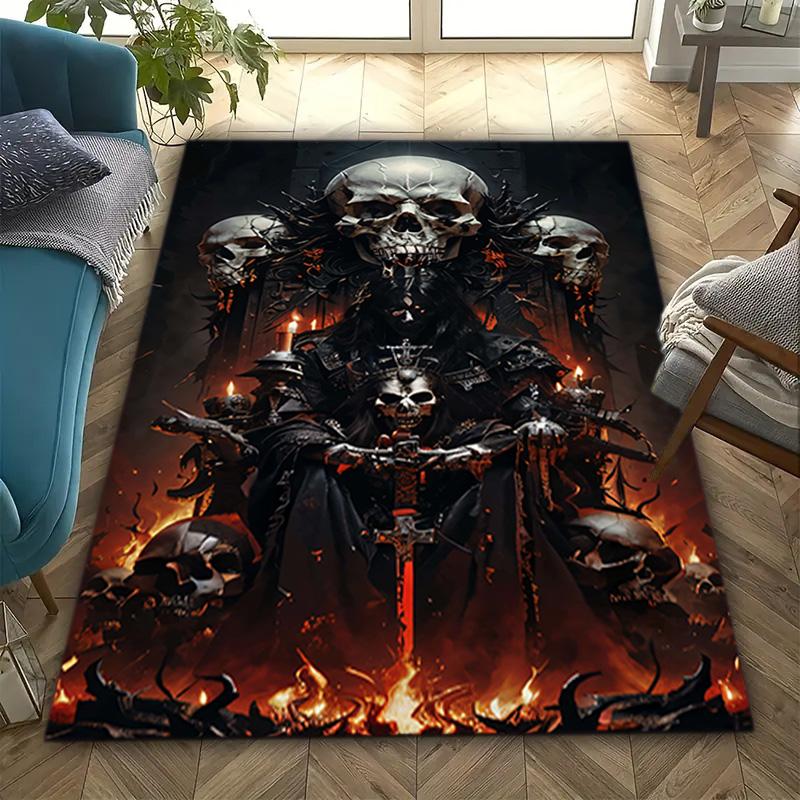 1PC Skull Dark Gothic Pattern Printed Carpet Rug for Living Room Bedroom Home Sofa Decoration,Non-slip Floor Mat Floor Mat