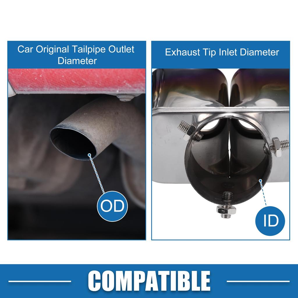 ABSOPRO Auto Dvojitá Koncovka Výfuku Zakřivená 61mm 60x53mm 170mm Tlumič Nerezová Modrý Rám Koncovka Výfuku, Vstup, Výstup, Délka, Šroubovací Koncovka, Ocel,