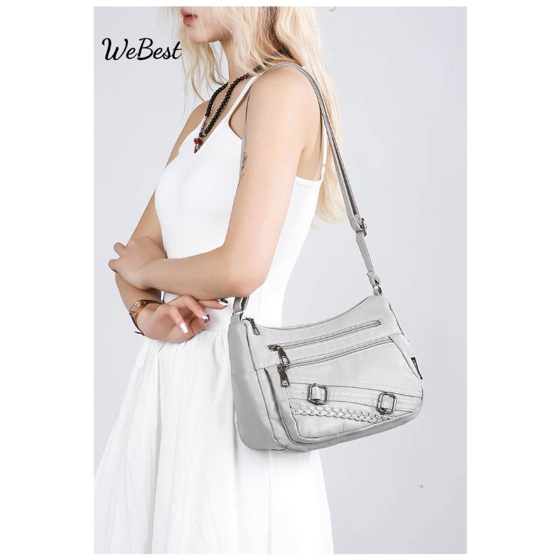 

Soft Leather Multi Compartment Shoulder Crossbody Bag for Women сірий колір