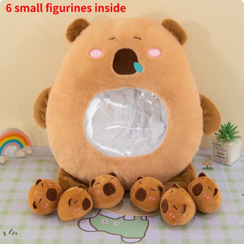 Cute Capybara Stuffed Toy Pillow Bag With Six Mini Plushies Stress-relief Dolls