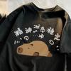 Cute Low Battery Cat Print Round Neck Short-Sleeve TShirt Summer Collection Woman Clothes T Shirt Aesthetic Clothes