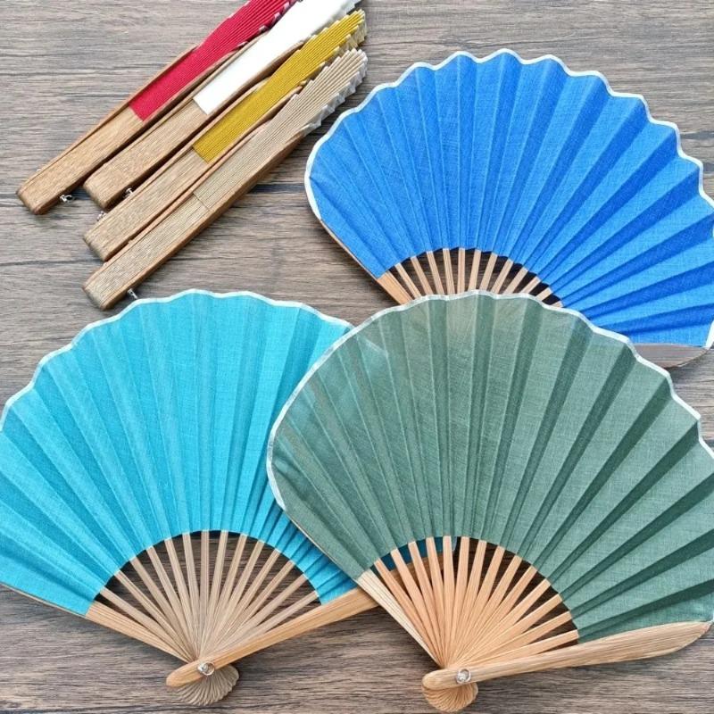 Mini Muschelfächer Baumwoll-Leinwandstoff Chinesischer Hanfu Faltbarer Handfächer Damen Hochzeit Heimdekoration Bastelartikel Fächer Geschenk