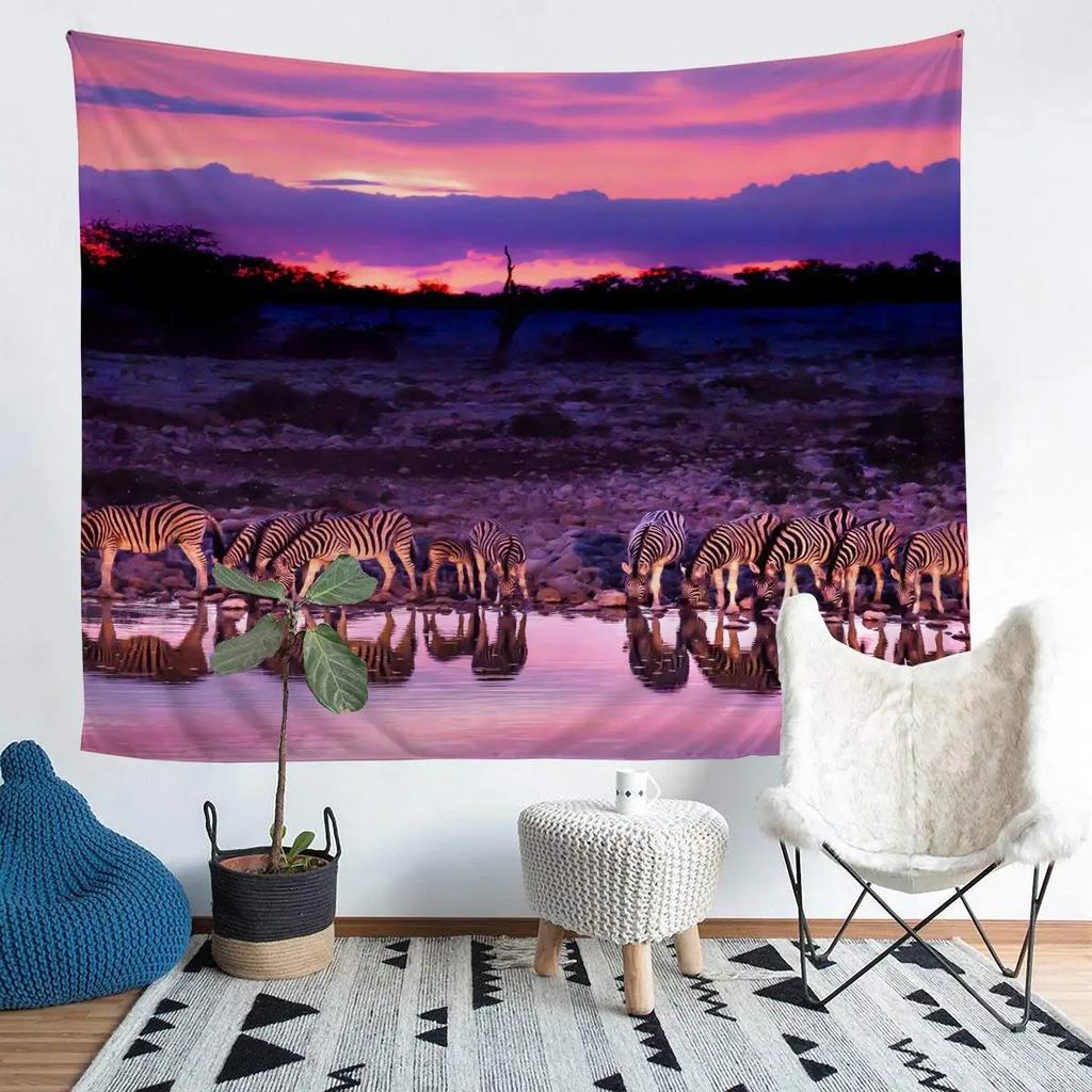 Zebras Tapestry Black White Stripes African Savanna Wild Animals Tapestry Wall Hanging for Home Decor Living Room Bedroom Dorm