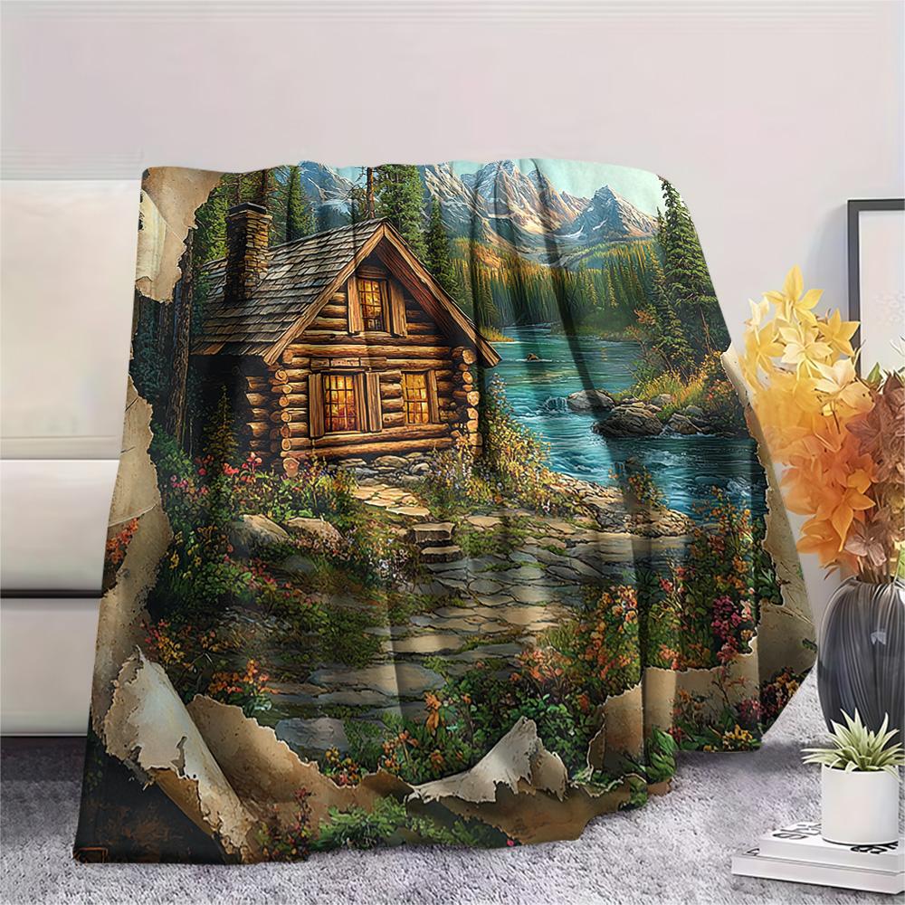 Village Print Flannel Blanket, High Quality Comfortable for All Seasons, Home Decor, Warmth and Comfort, Perfect for Christmas Gifts