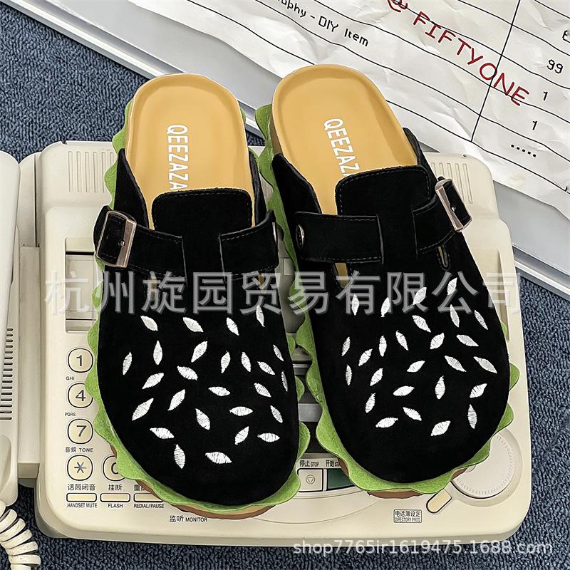 

Hamburg original niche design shoes summer wear leather bag head drag sandals men 35-size