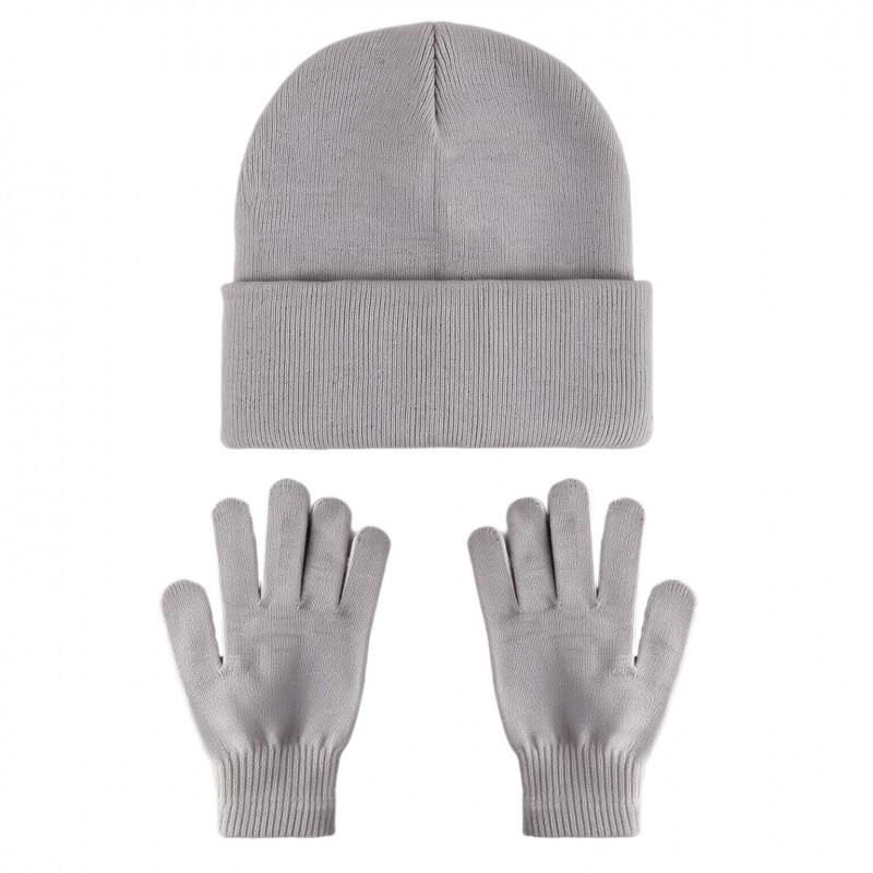 Unisex Winter Knit Beanie Hat Gloves Set Warm Acrylic Cap Outdoor Cold Weather Casual Wear