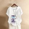 T-shirt Estiva Oversize in Cotone e Lino a Maniche Corte, Abbigliamento Donna Oversize Stampato in Cotone e Lino