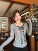 Women's Autumn Slim Fit Retro Lace-up Bow Tie Long Sleeve Top