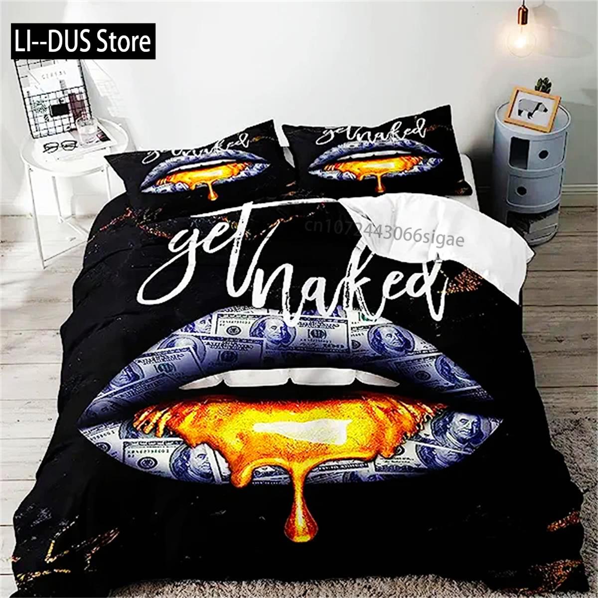 

Мистер и Миссис Блэк Красный Креативный Пододеяльник Любовь Мужчина Усы Женщина Губы Романтика Чехол для Одеяла Смешной Белый Любовь Пара Валентин EU Single(135*200cm)3pcs