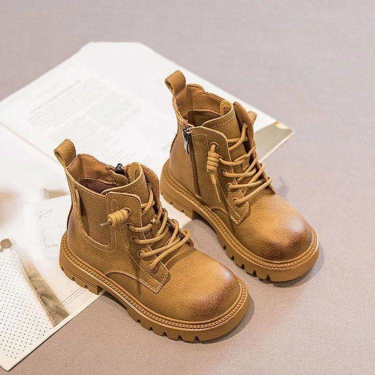 2025 Autumn/Winter Kids' Soft Sole Ankle Boots: Boys & Girls Plus Velvet Yellow Martin Boots