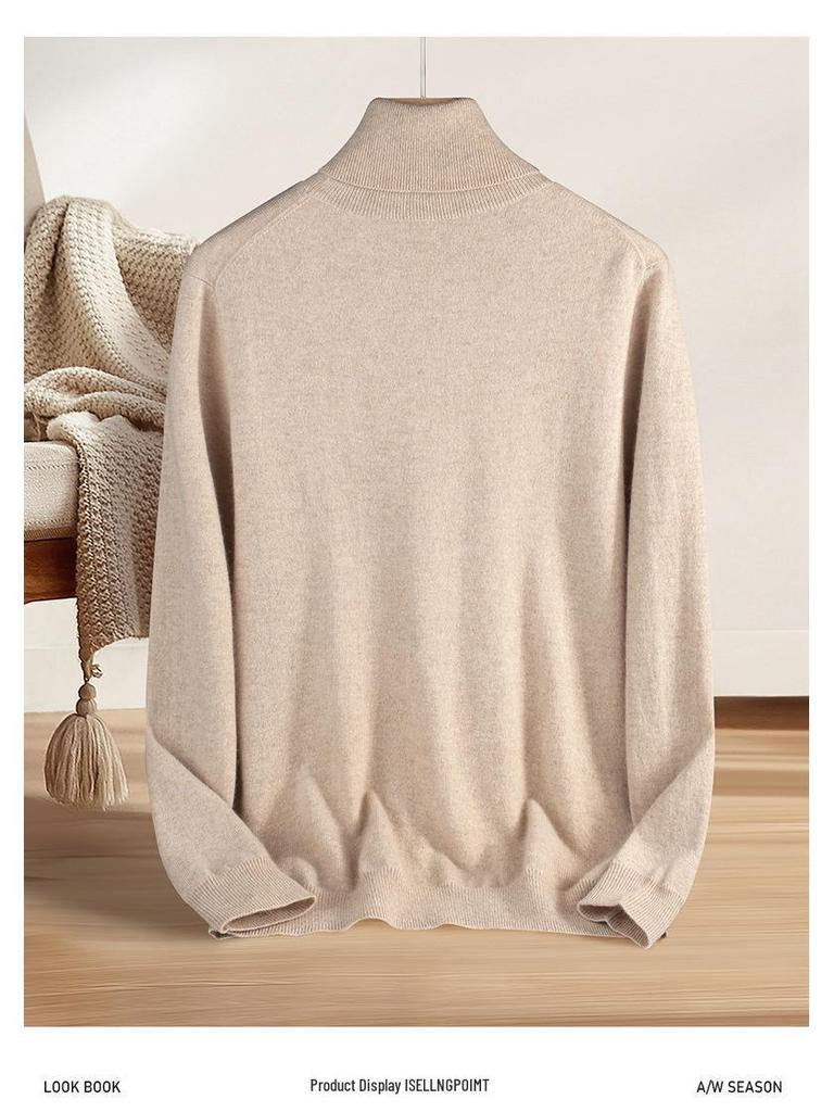Men's 100% Pure Cashmere High-Neck Sweater - Autumn/Winter White Knit Base Layer