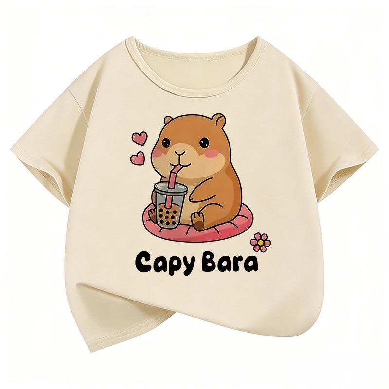 Summer Spring Short Sleeve Unisex Funny Capybara Animal Design T Shirts Kids Children's T-shirt Boys Girls Casual Top Tee Shirt