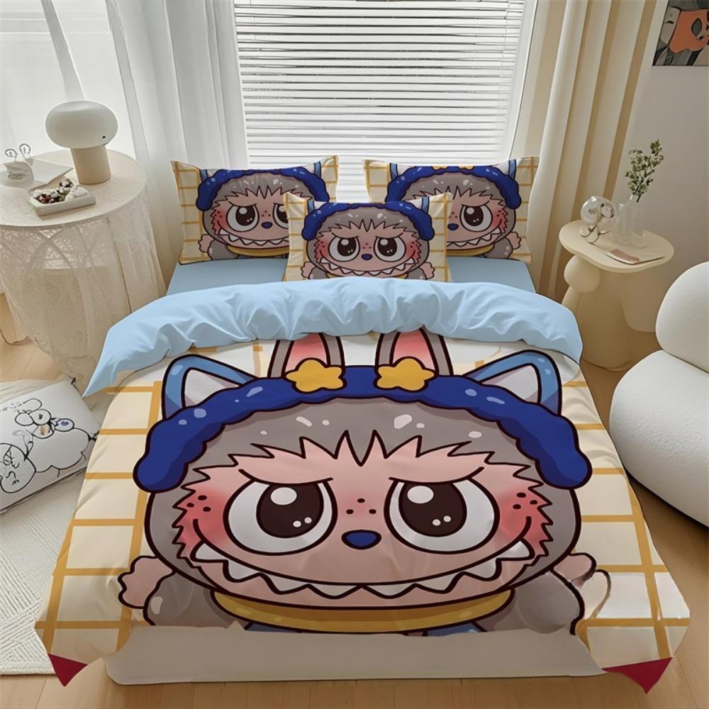 Søtt Bubu Sengetøy 2/3 Deler Soveromssett,Barnegave Tenåringer Voksen Mikrofiber Dobbeltseng Dynetrekk med Glidelås Romdekor