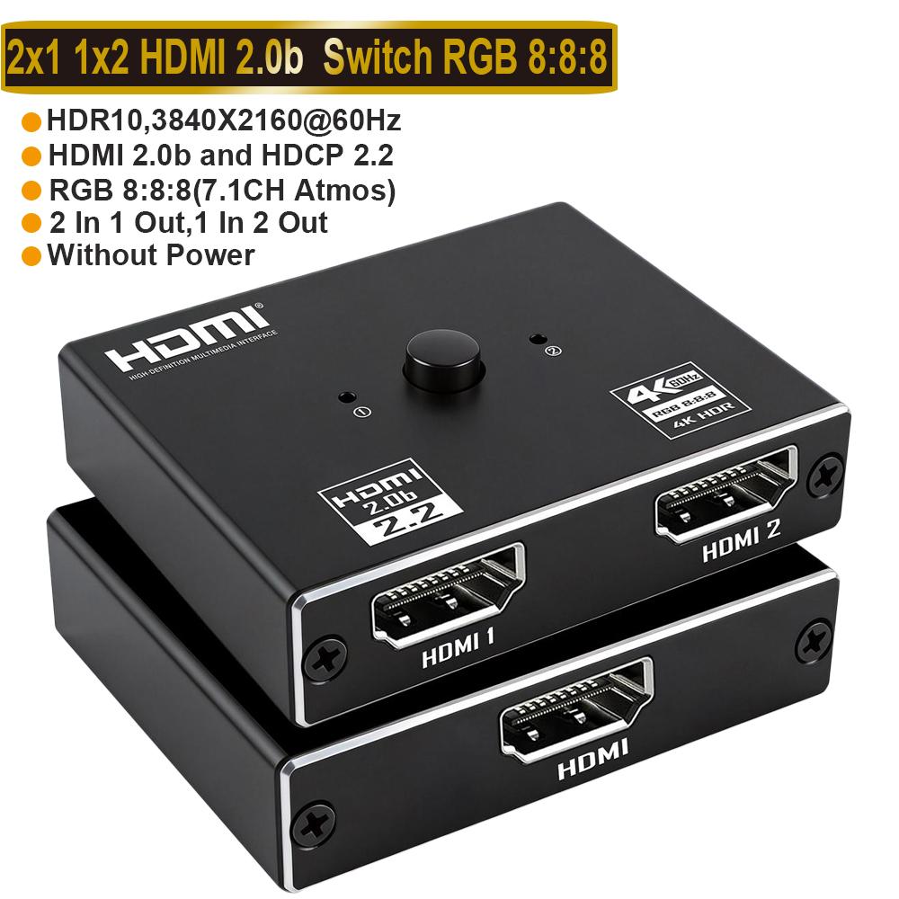 2026 Best HDMI Switcher 4K Bi-Direction 2.0 HDMI Switch 1x2/2x1 Adapter 2 in 1 out Converter for PS4 PS5 TV Box HDMI Splitter 4
