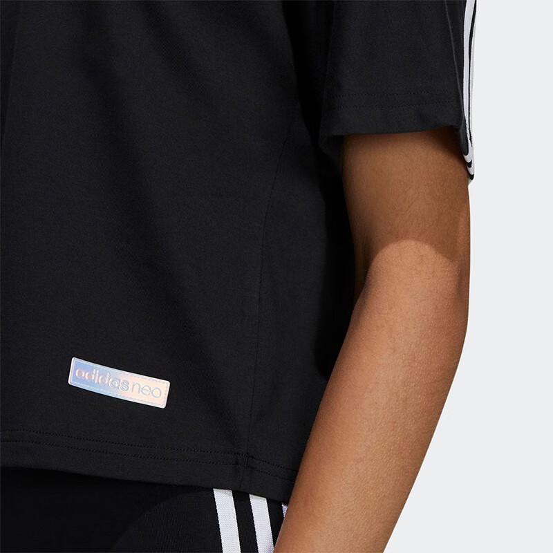 adidas Neo Womens Summer Striped Short Sleeve Casual Sports Letter Print T-Shirt Women Tops Black GP5457