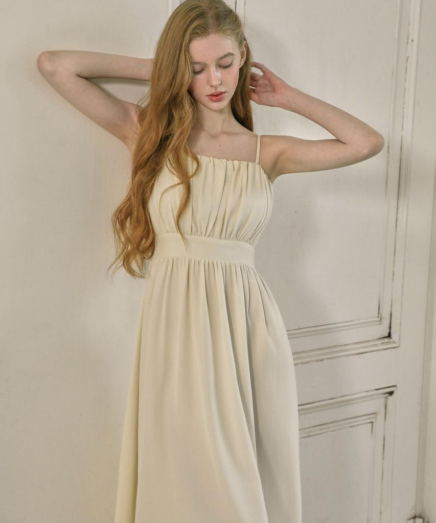VIKINI VENDER Rachel Shirred Back-Point Long Dress - Cream Yellow