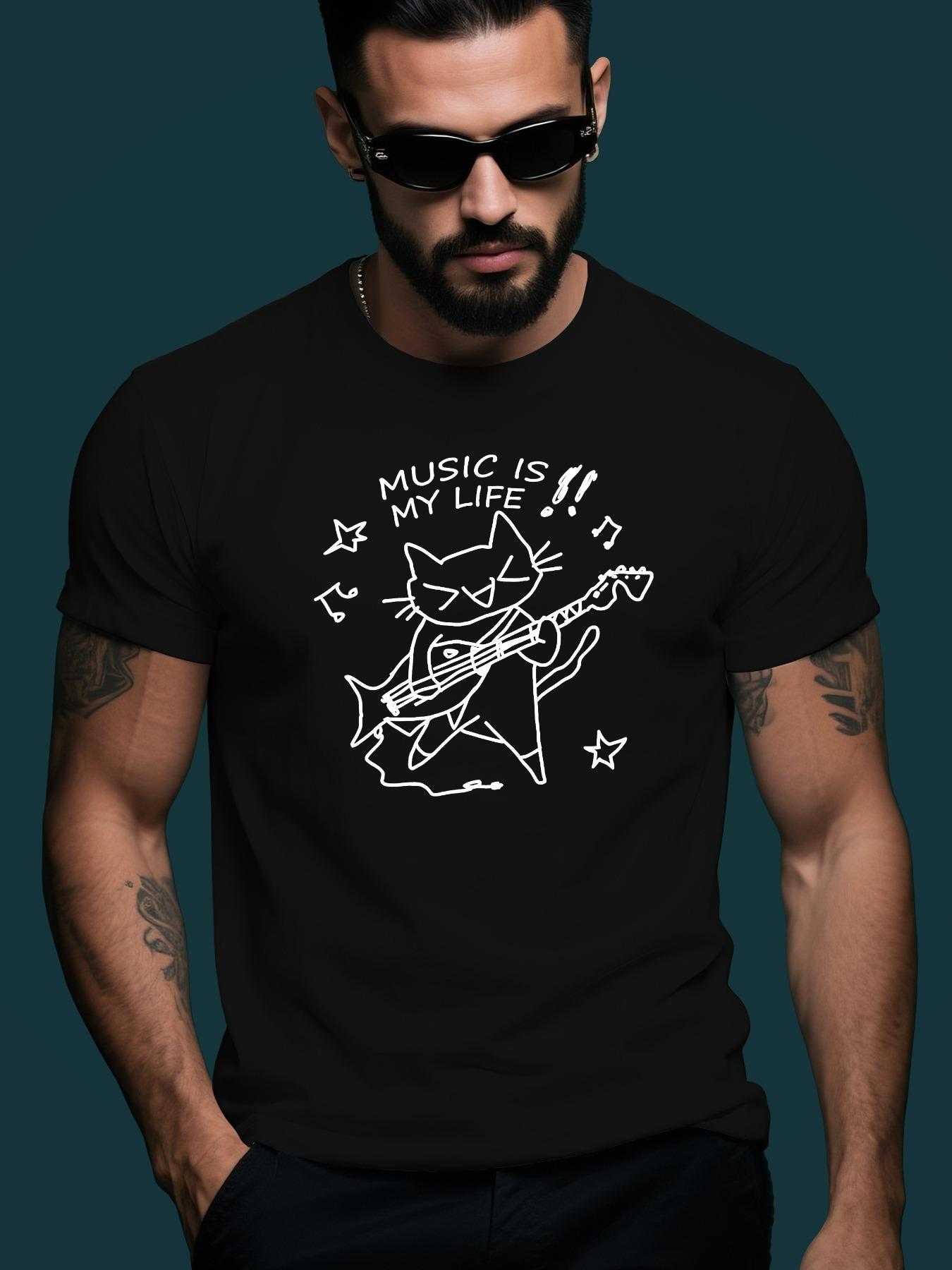 Kitten Playing Guitar Trendy Streetwear Summer Casual Cre... XXL