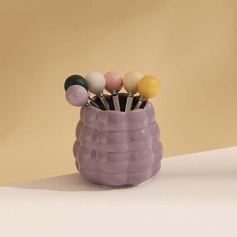 ZISIZ Cream Style Ceramic Fruit Fork Jar Set