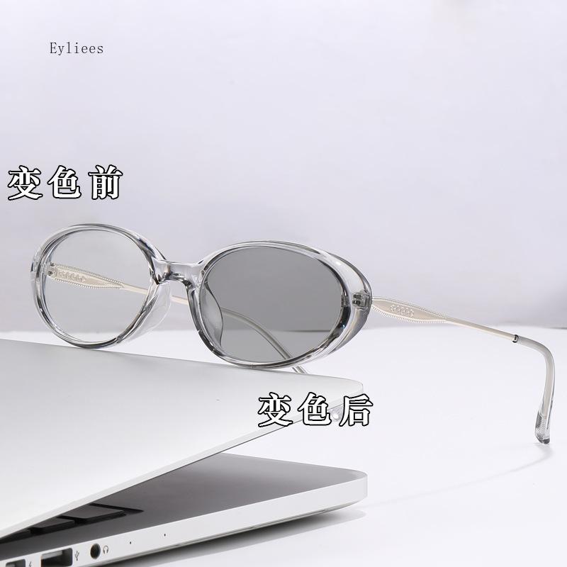 Women Trendy Oval Small Frame Photochromic Myopia Glasses Anti-blue Light Eyeglasses Eye Protection Ladies Optical Eyeglass