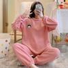 Women's Long-Sleeve Flannel Pajamas - Cute Cartoon Coral Fleece Set for Fall & Winter