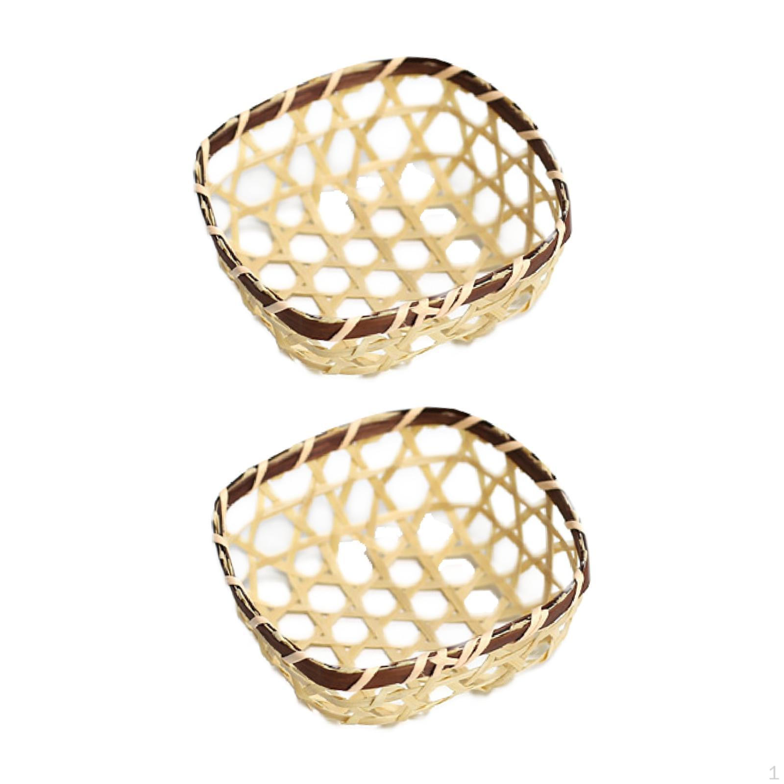 

Міні-плетені кошики з 2 предметів, бамбуковий піднос для сервіровки, декоративні, ручної роботи, багатоцільовий сільський 9cm Square