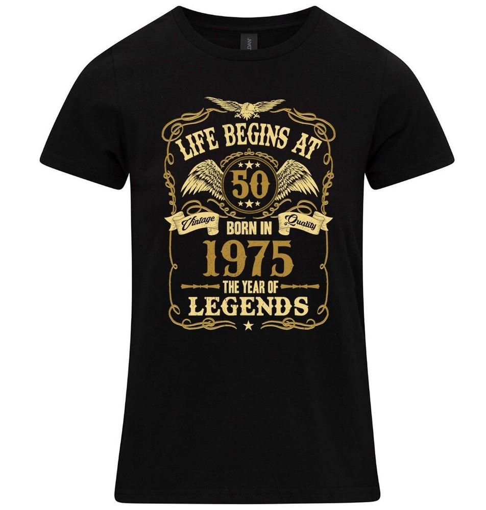 

Life Begins At 50 Womens 50th Birthday T-Shirt BORN 1975 Ladies Gift Daughter 4XL