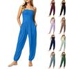 Damen Ärmellos Trägerlos Jumpsuit Elastische Taille Tasche Lässig Lockerer Schnitt Strampler Vollbeinige Hose