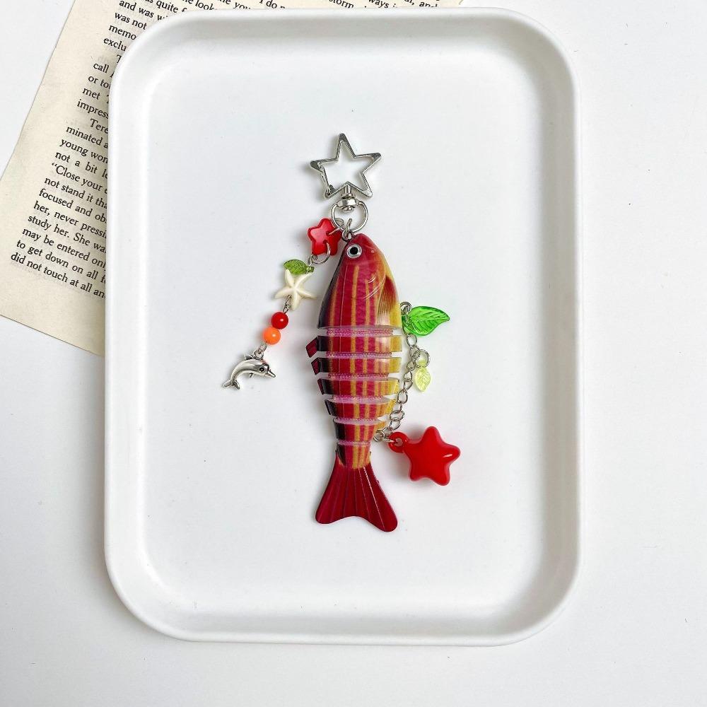 New Plastic Imitation Fish Keychains Multi Jointed Beaded Fish Hook Key Chain Ocean Style Keychain Pendant Bag Accessories