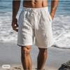 New Linen shorts, drawstring elastic waist, Solid color breathable daily beach five-point casual pants
