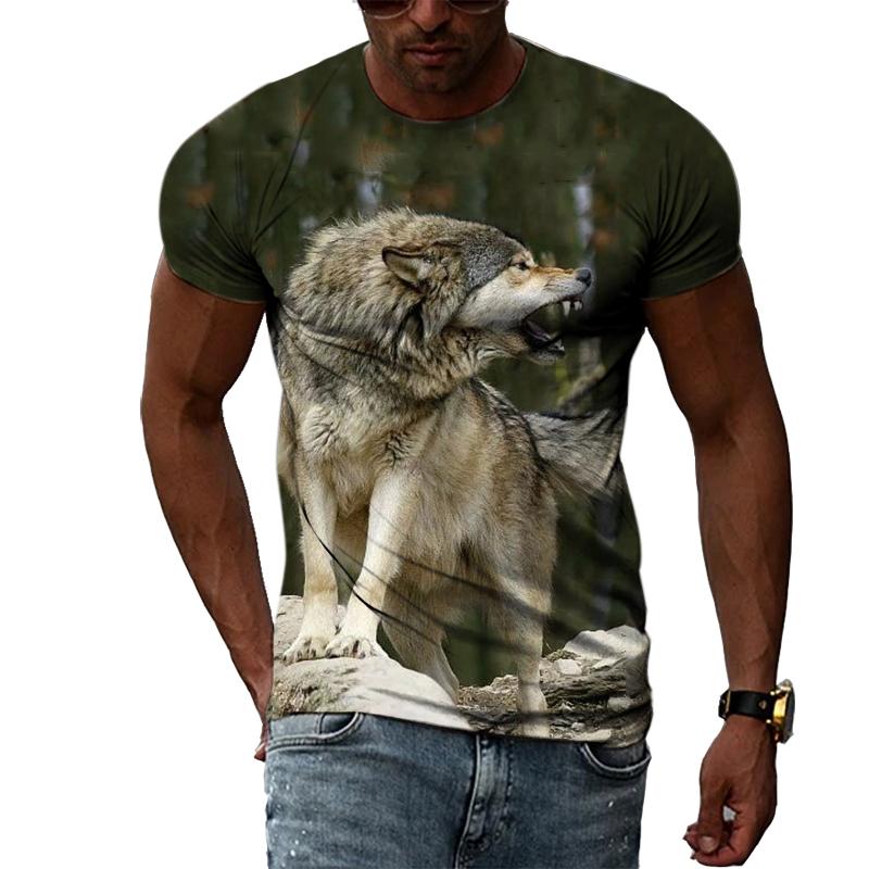 Fashion Hip Hop 3D Animal Wolf Men T-shirt Summer Trendly Casual Personality Printed Graphic T Shirts O-neck Short Sleeve Tees