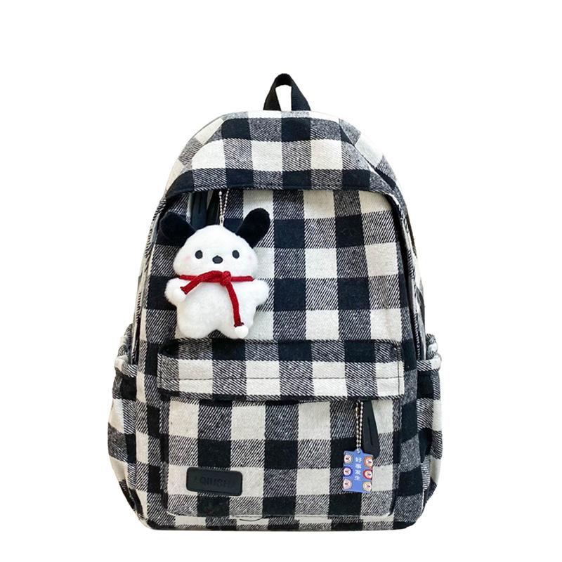 2025 зимний клетчатый холщовый рюкзак женский для учениц средней школы и старшеклассниц, рюкзак для студенток колледжа, простой милый школьный портфель No pendant